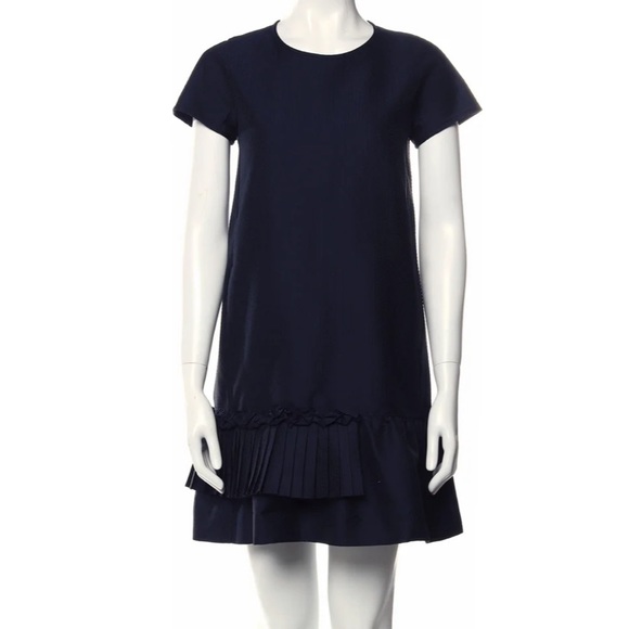 MaxMara Dresses & Skirts - 'S Max Mara short sleeve ruffle pleated jacquard Shift Dress in Navy blue